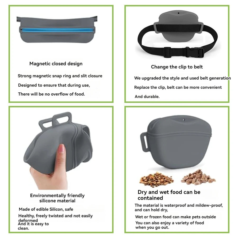 Pet Supplies Silicone Dogs Treat Bag Pet Portable Dog Training Waist Bag Outdoor Feeder Puppy Snack Reward Storage Bag with Belt