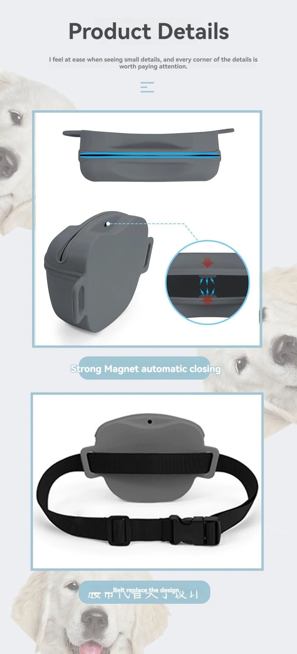 Pet Supplies Silicone Dogs Treat Bag Pet Portable Dog Training Waist Bag Outdoor Feeder Puppy Snack Reward Storage Bag with Belt