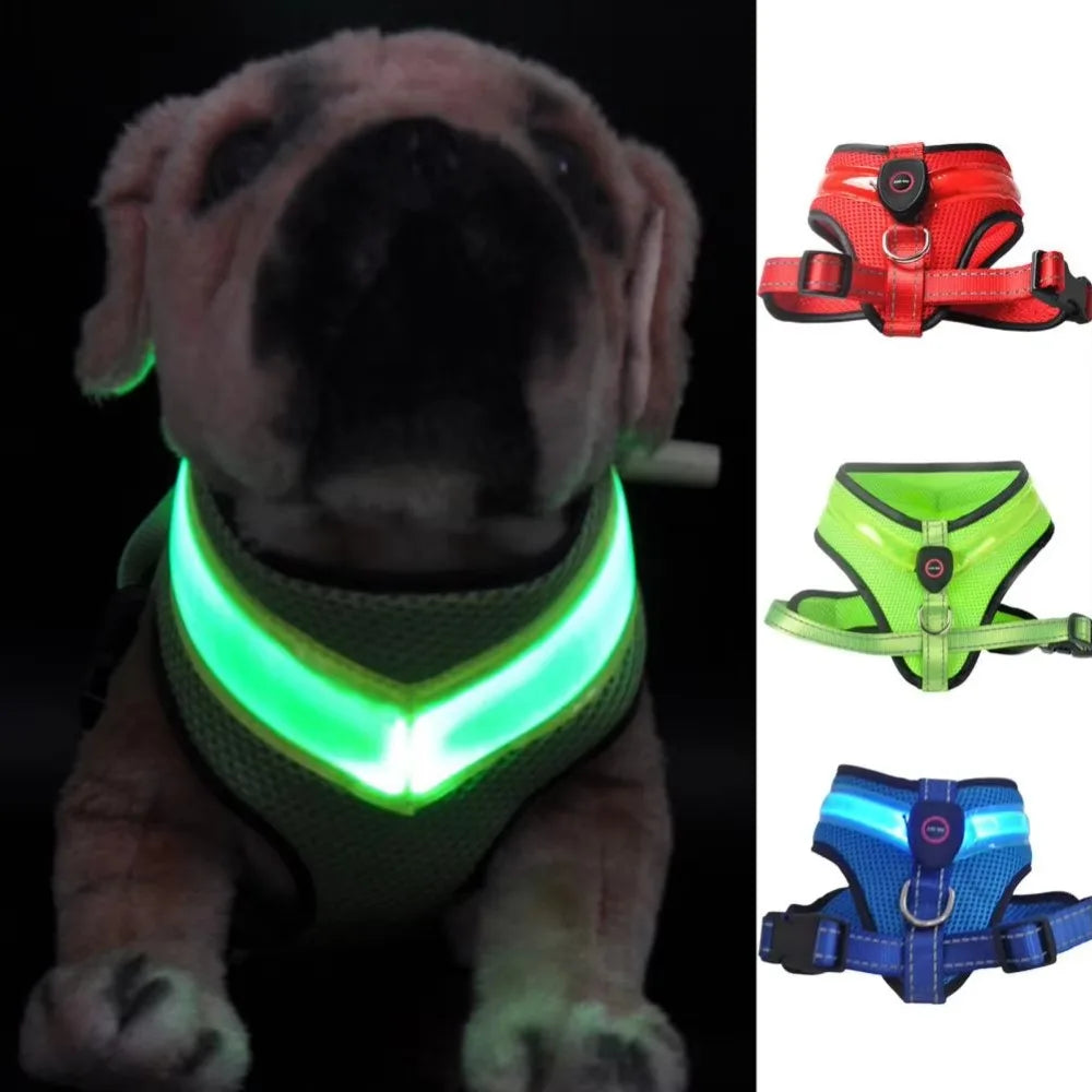 Pet Dog Supplies Luminous Pet LED Harness Rechargeable Breathable Dog Traction Harness Waterproof Dog Vest Night