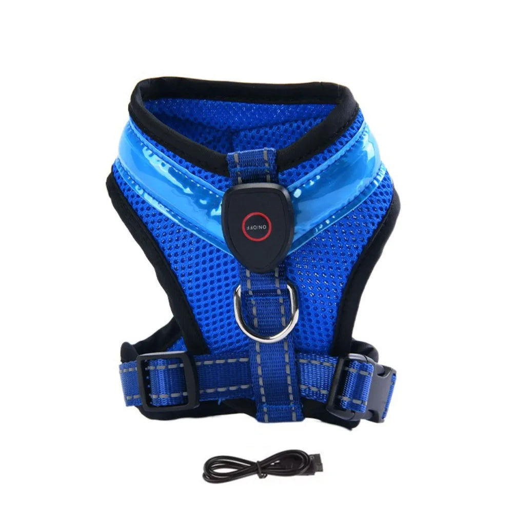 Pet Dog Supplies Luminous Pet LED Harness Rechargeable Breathable Dog Traction Harness Waterproof Dog Vest Night