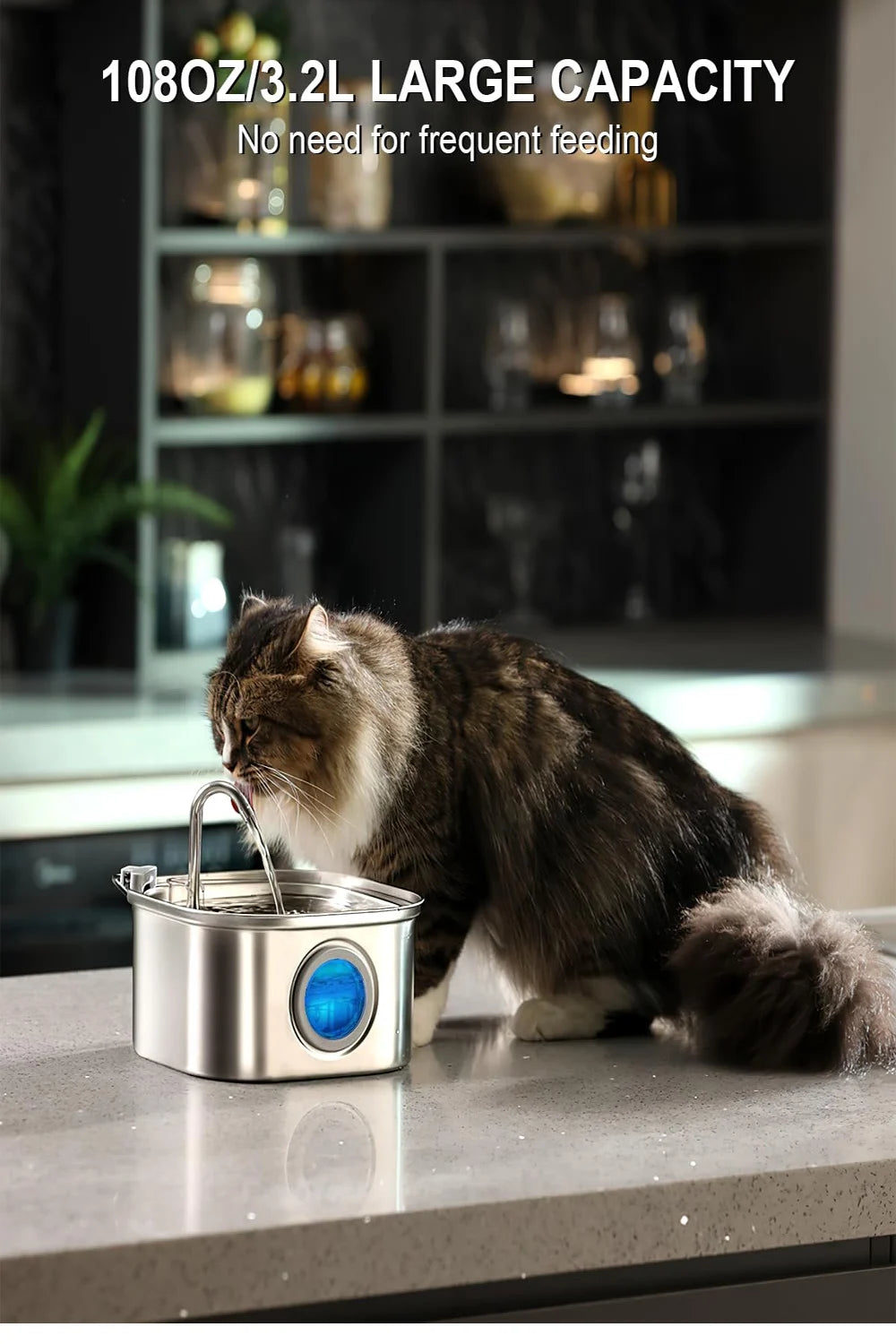 3.2L Stainless Steel Pet Water Feeder Auto Cat Fountain Smart Dog Water Dispenser Visual Window Drinking Bowl Pet Accessories