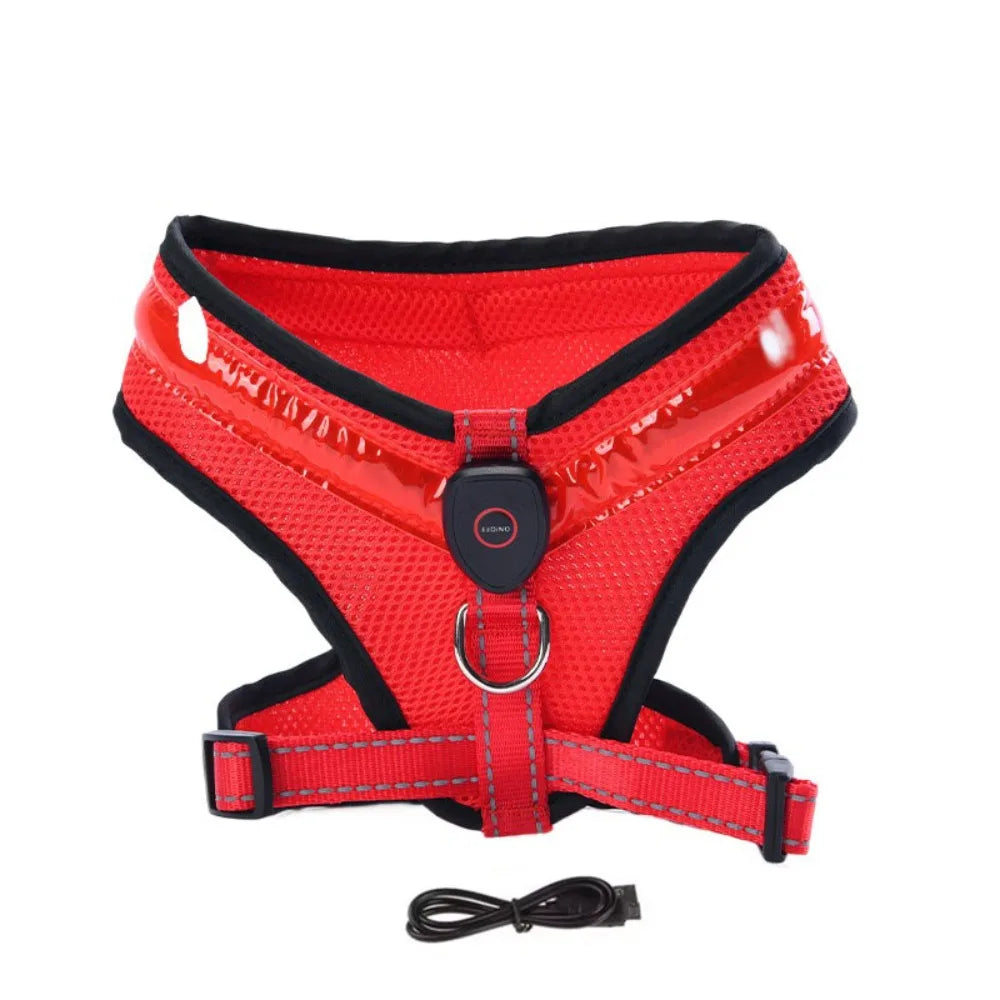 Pet Dog Supplies Luminous Pet LED Harness Rechargeable Breathable Dog Traction Harness Waterproof Dog Vest Night